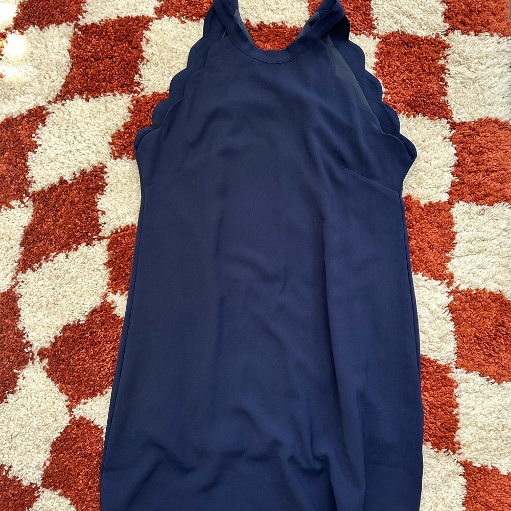 Via Jay Navy Dress with Scalloped Neckline — Size M